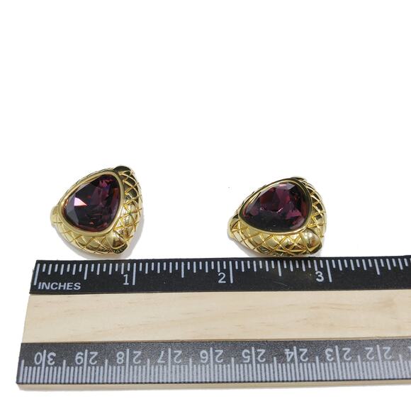 Vintage Swarovski Purple Crystal Earrings, Gold Plated, Swan Logo - Picture 7 of 10